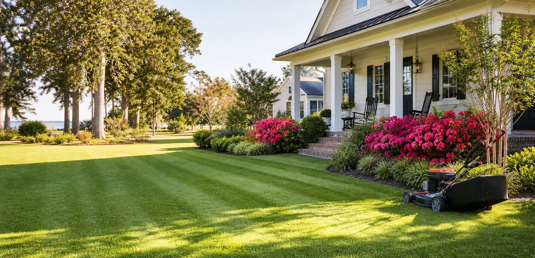 Freshly mowed lawn at a Gulf Coast home near Mobile Alabama